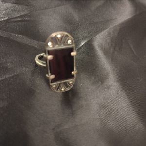 Vintage black silver rectangle ring mod 70s 80s costume jewelry cosplay